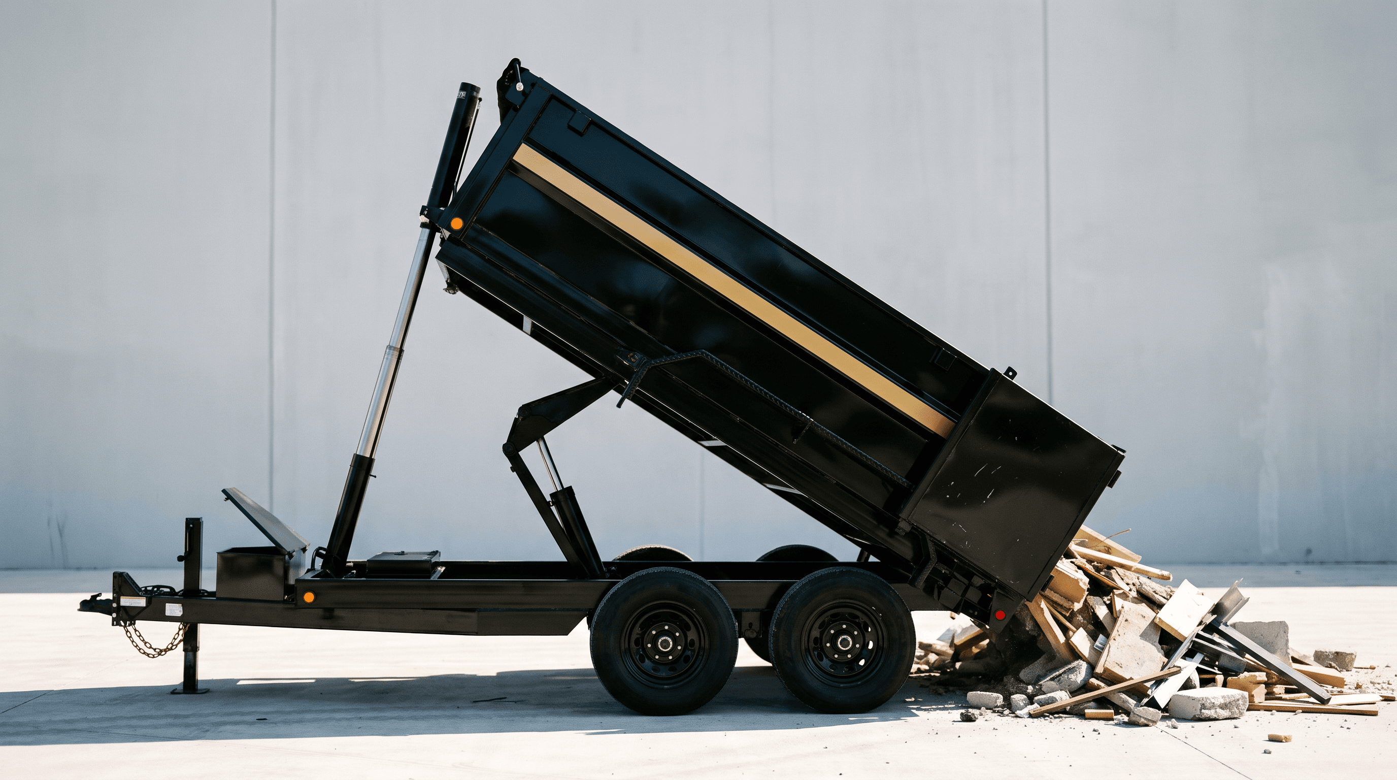 Dump trailer tipping to unload debris